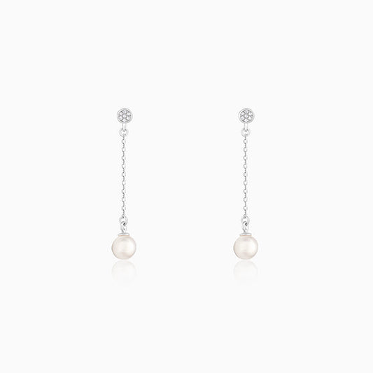 Silver Zircon Pearl Drop Earrings