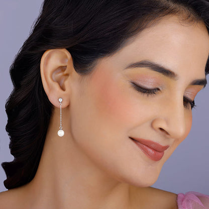Silver Zircon Pearl Drop Earrings