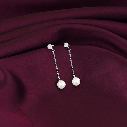 Silver Zircon Pearl Drop Earrings
