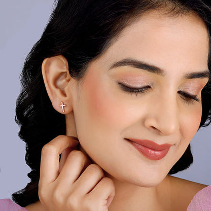 Rose Gold Cross of Grace Earrings