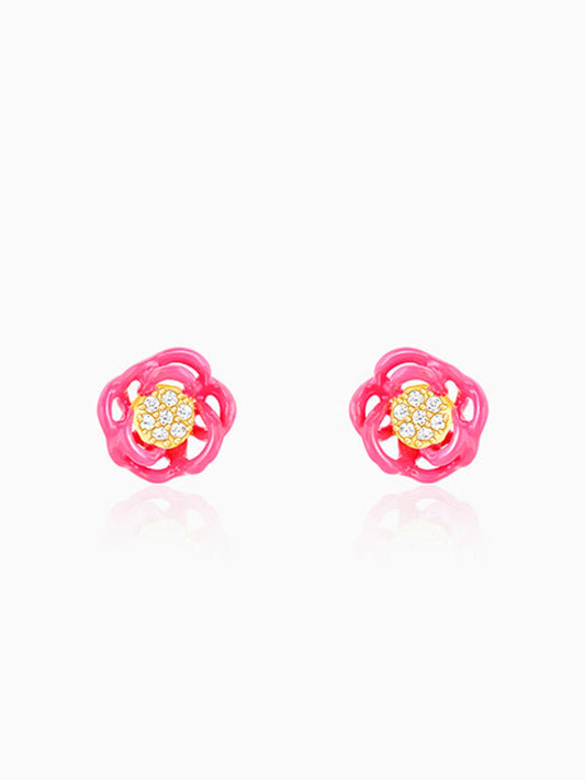 Golden Pink Brahma Kamal Bud Earrings