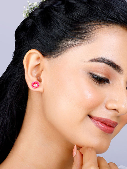 Golden Pink Brahma Kamal Bud Earrings