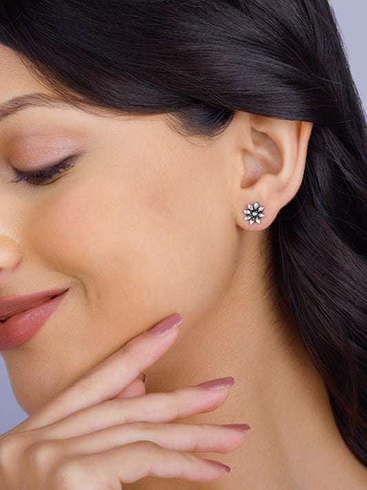 Oxidised Silver Floral Spark In Life Earrings