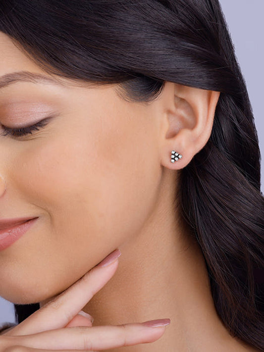Oxidised Silver Beaded Pyramid Earrings