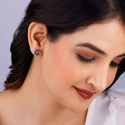 Oxidised Silver Peacock Bliss Earrings