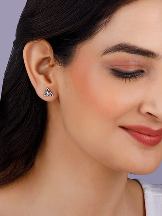 Oxidised Silver Triangular Earrings