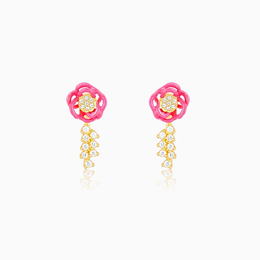 Golden Pink Brahma Kamal Earrings