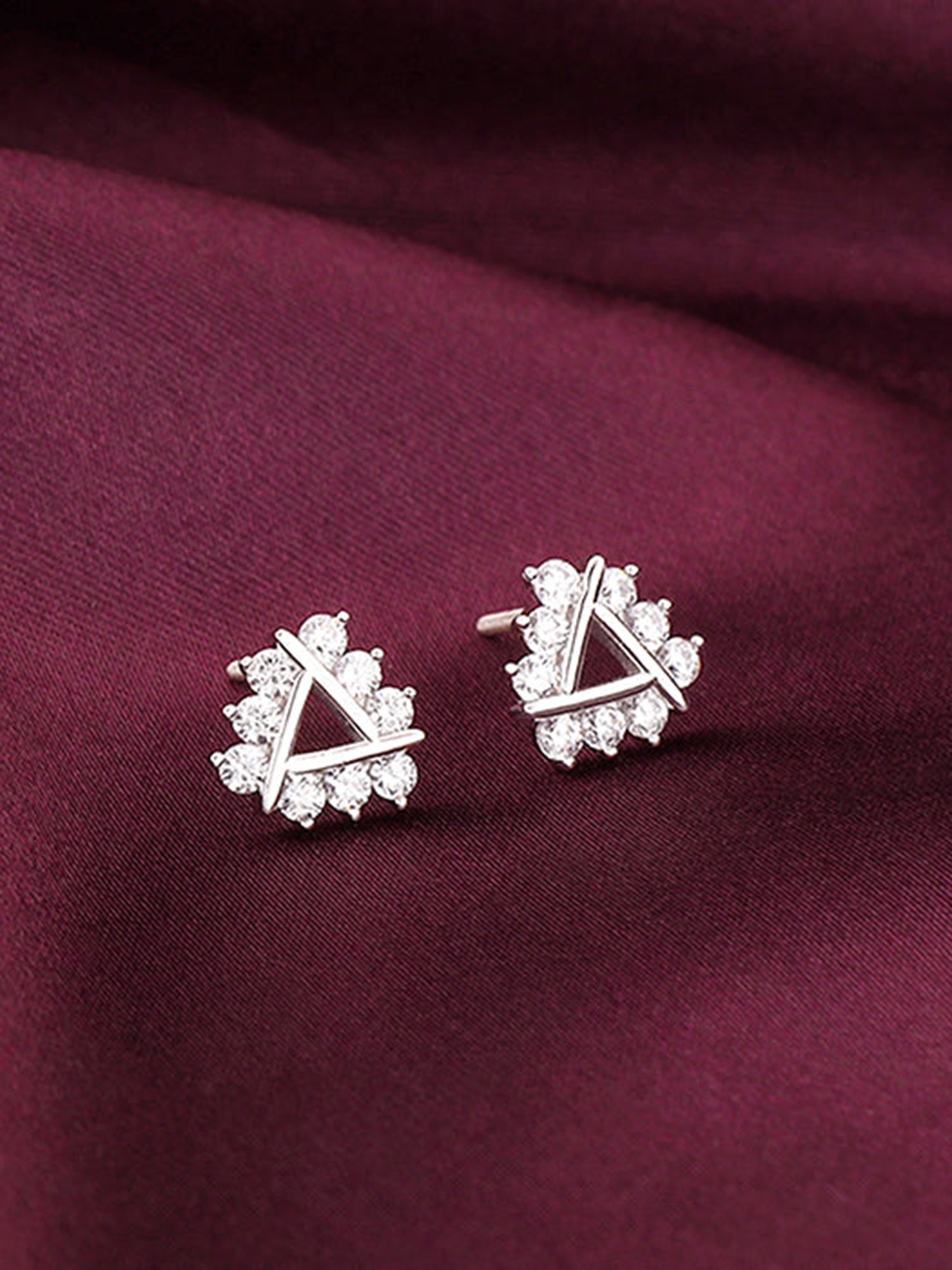 Silver Sparkly Triangle Earrings