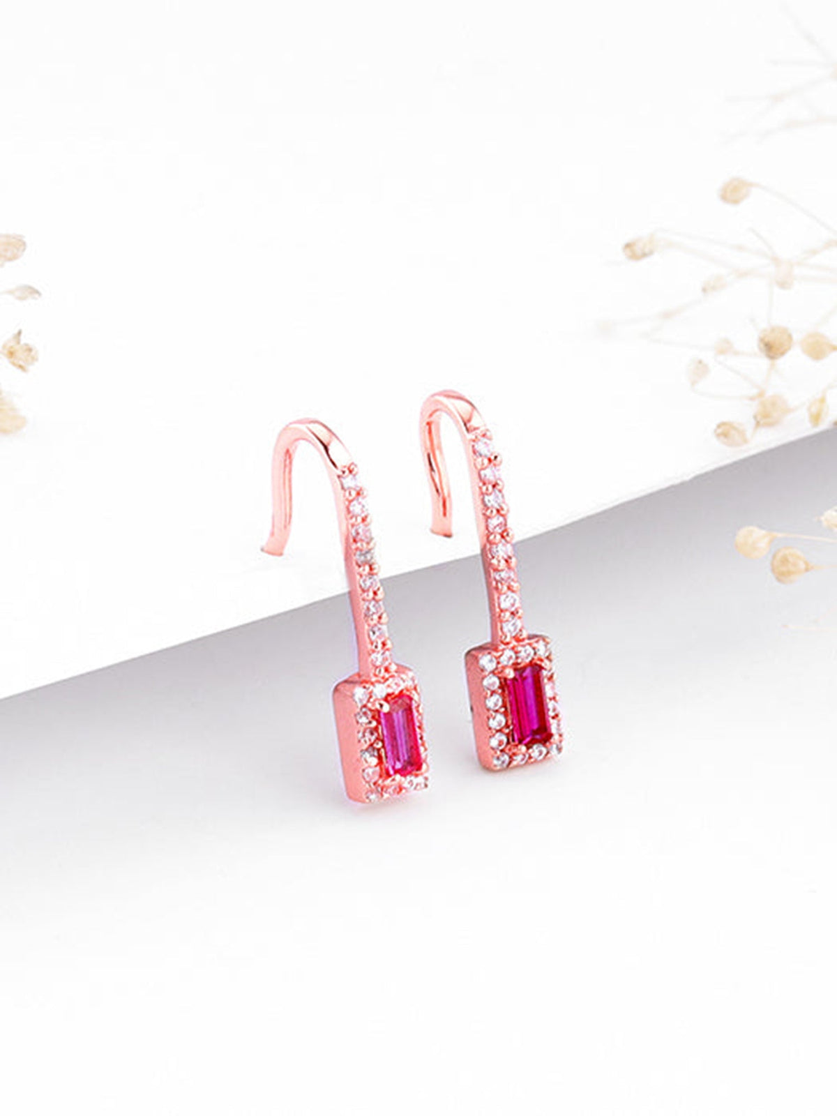 Rose Gold Fuchsia Earrings