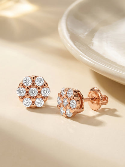 Rose Gold Zircon Floral Shine Earrings