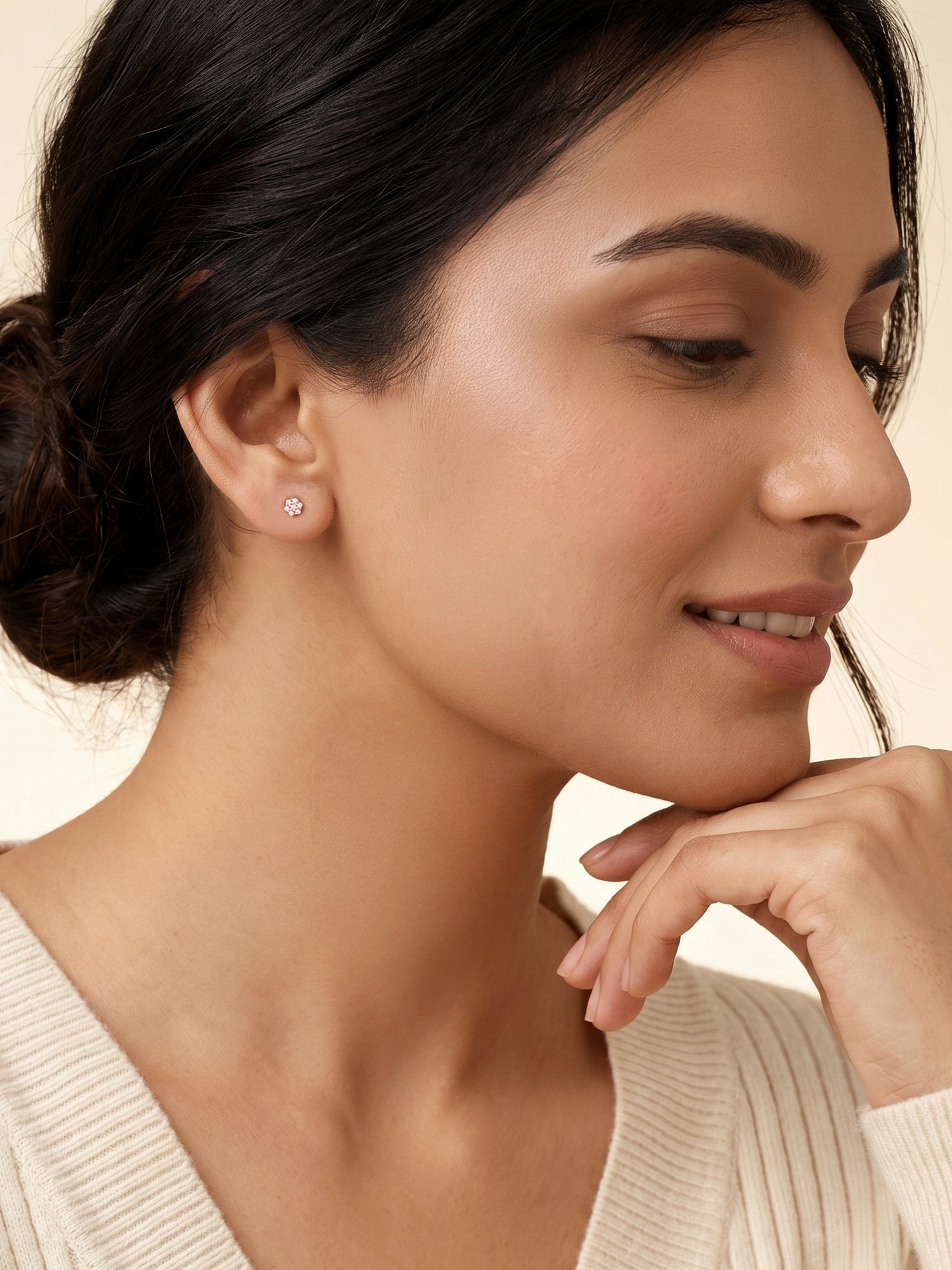 Rose Gold Zircon Floral Shine Earrings