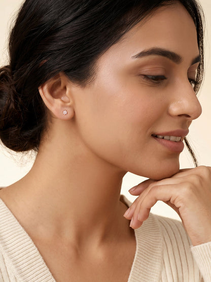 Rose Gold Zircon Floral Shine Earrings