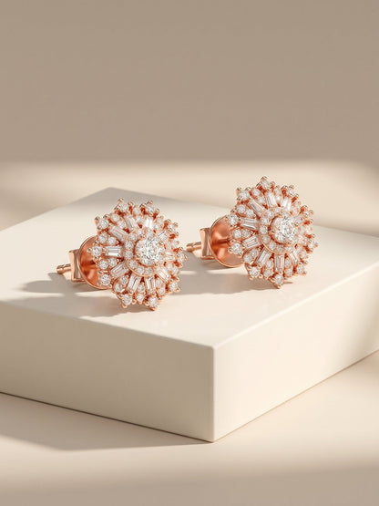 Rose Gold Floral Work Earrings