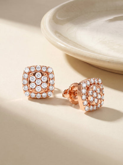 Rose Gold Zirconia Square Earrings