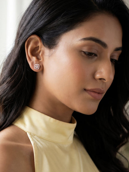 Rose Gold Zirconia Square Earrings