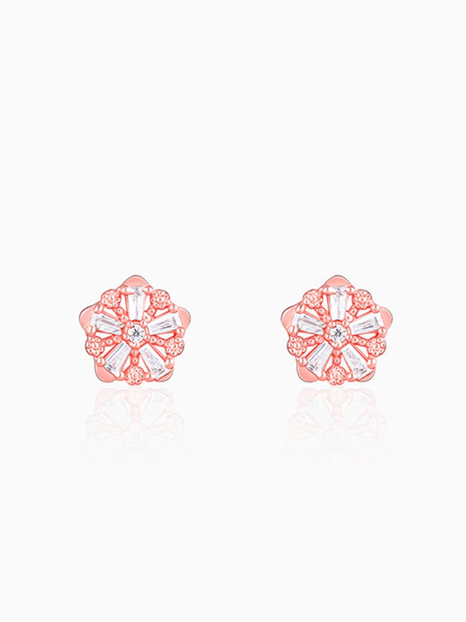 Rose Gold Baguette Flower Earrings