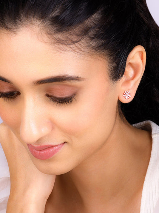 Rose Gold Baguette Flower Earrings