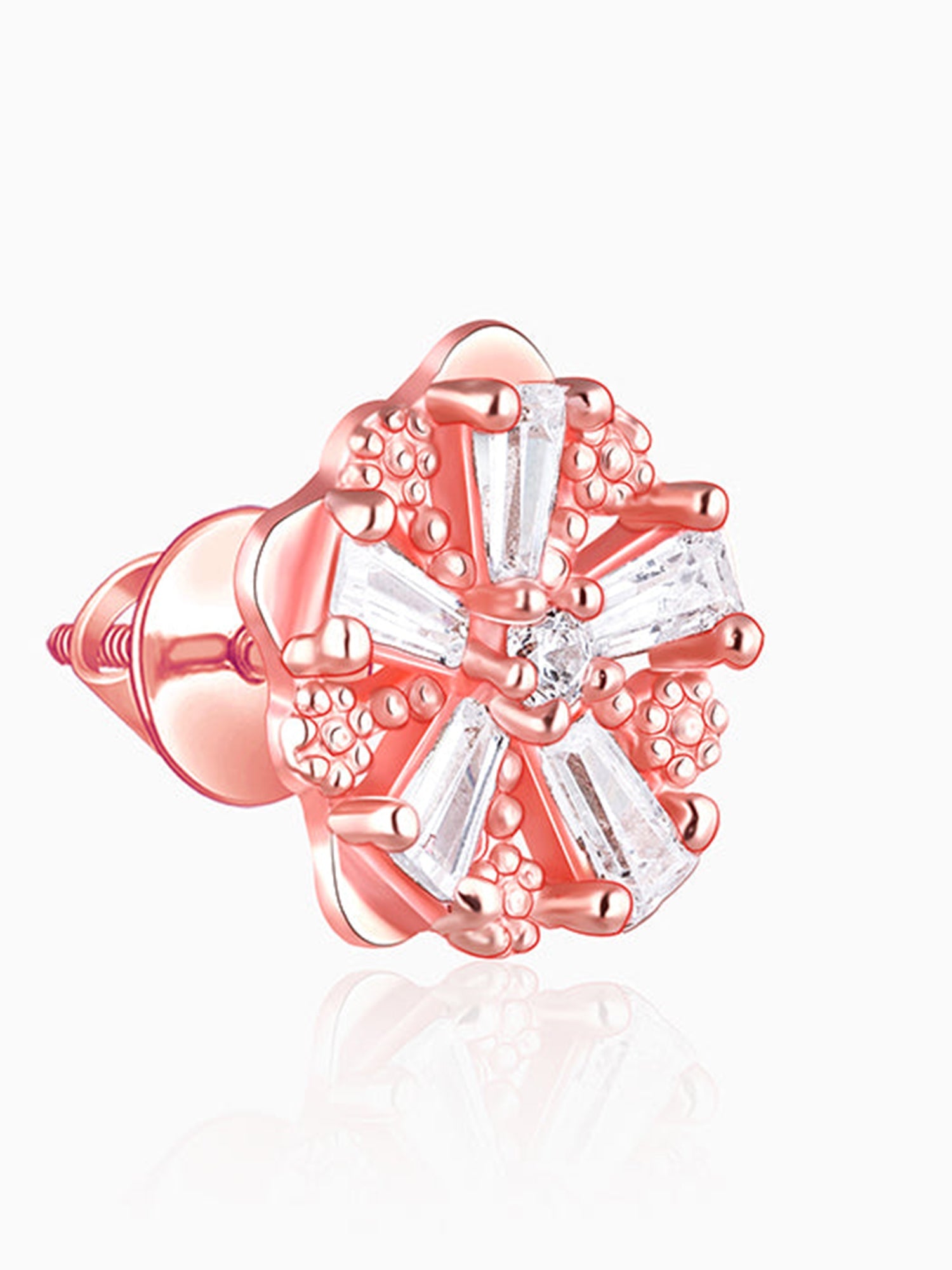 Rose Gold Baguette Flower Earrings