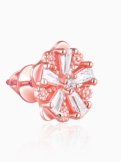 Rose Gold Baguette Flower Earrings