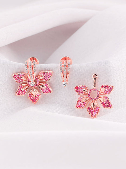 Rose Gold Rani Ebony Convertible Earrings