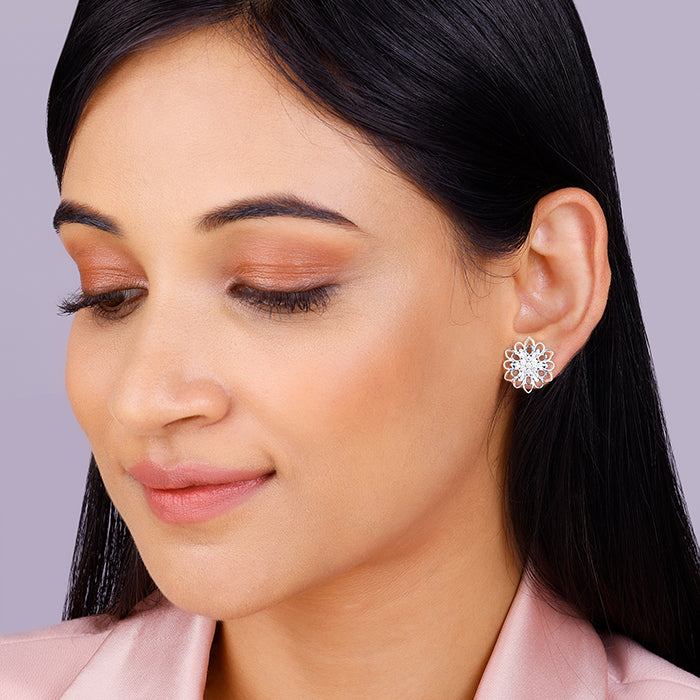 Silver Blooming Flower Stud Earrings