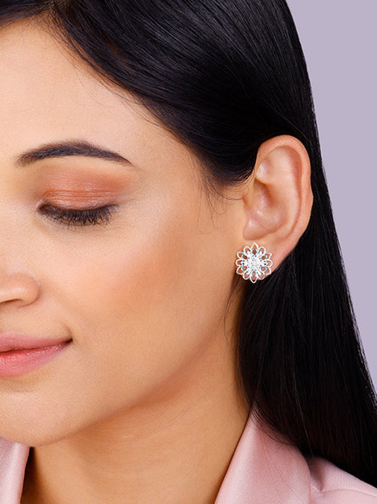 Silver Blooming Flower Stud Earrings