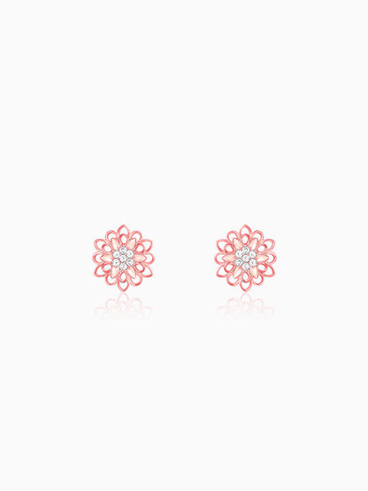 Rose Gold Blooming Flower Stud Earrings