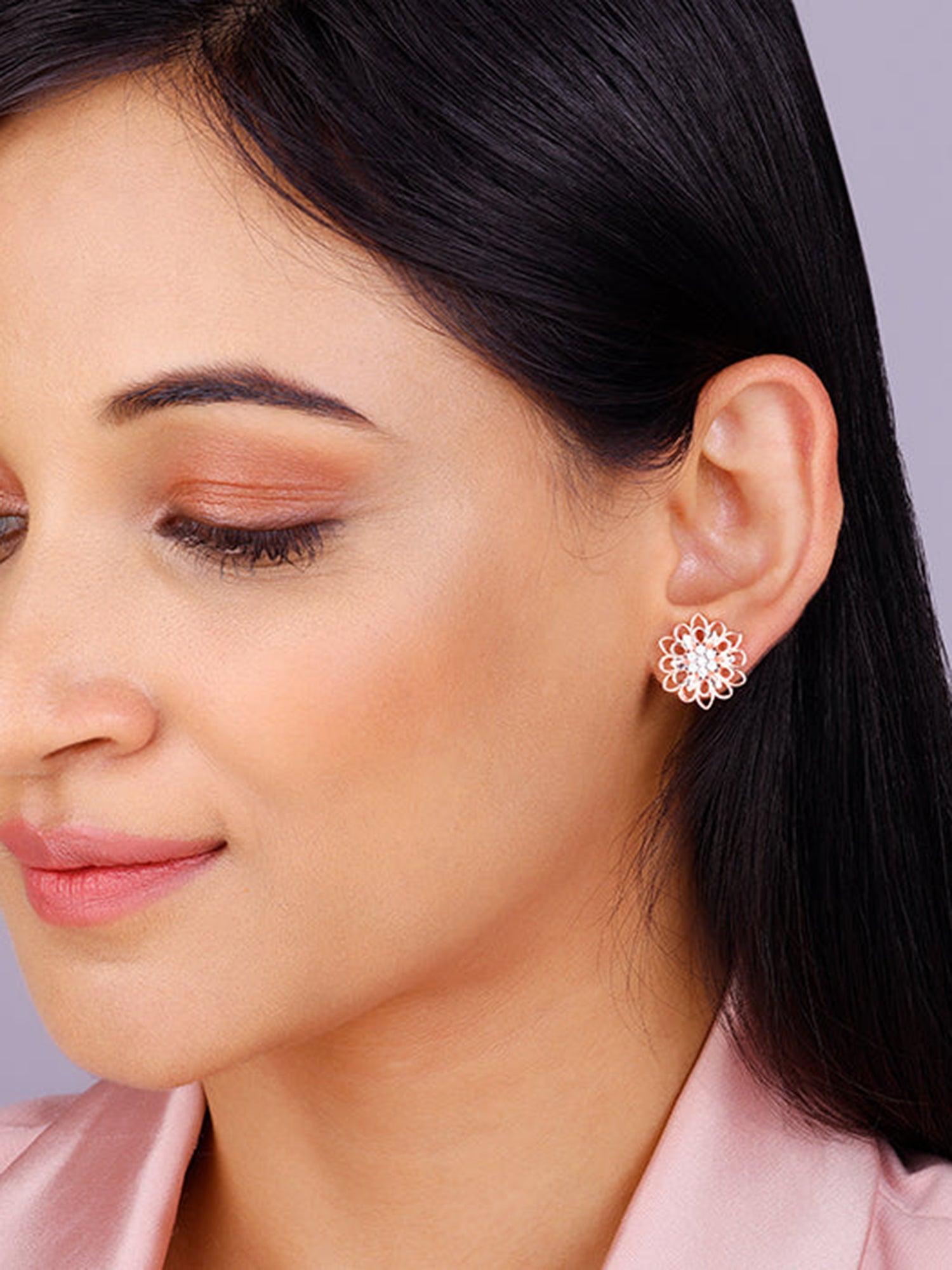 Rose Gold Blooming Flower Stud Earrings