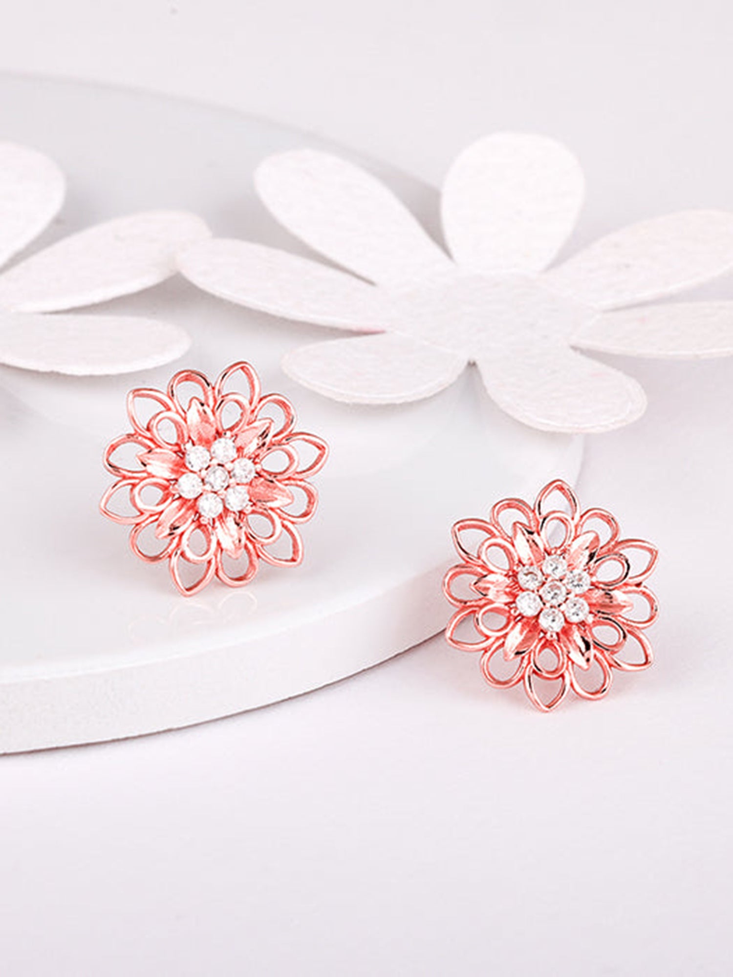 Rose Gold Blooming Flower Stud Earrings
