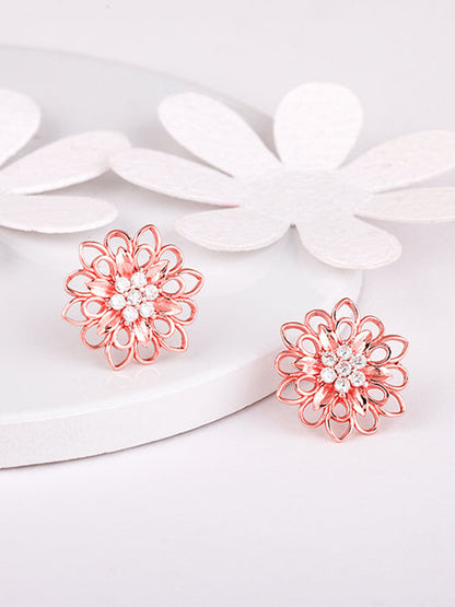 Rose Gold Blooming Flower Stud Earrings