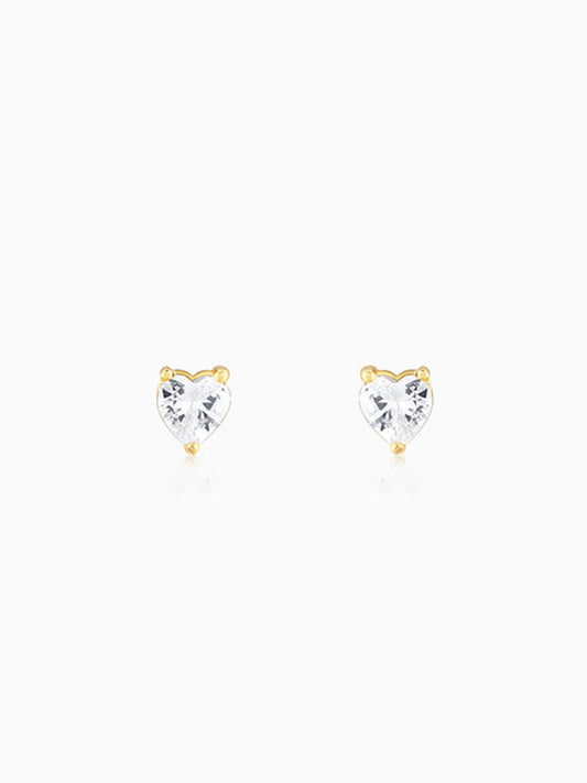Golden Solitaire Heart Studs