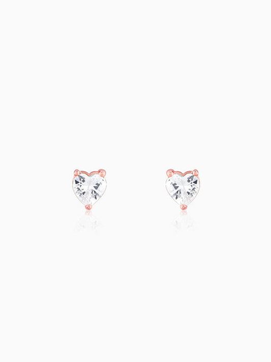 Rose Gold Solitaire Heart Studs