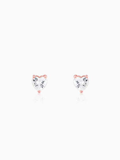 Rose Gold Solitaire Heart Studs