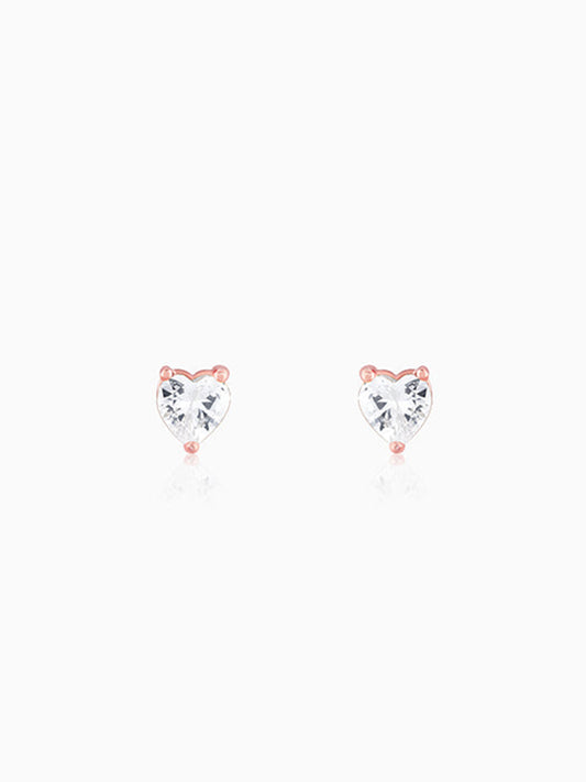 Rose Gold Solitaire Heart Studs