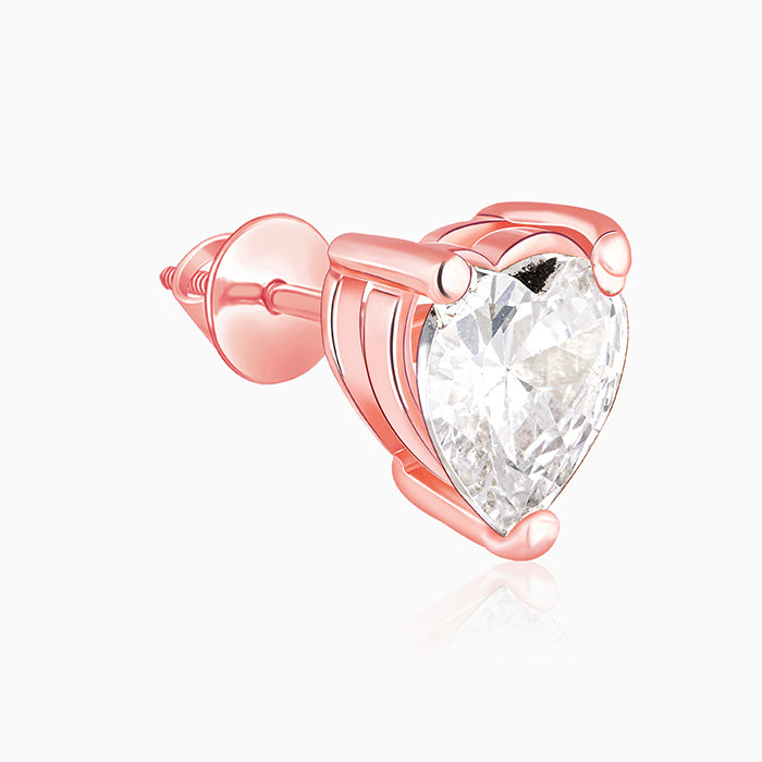Rose Gold Solitaire Heart Studs