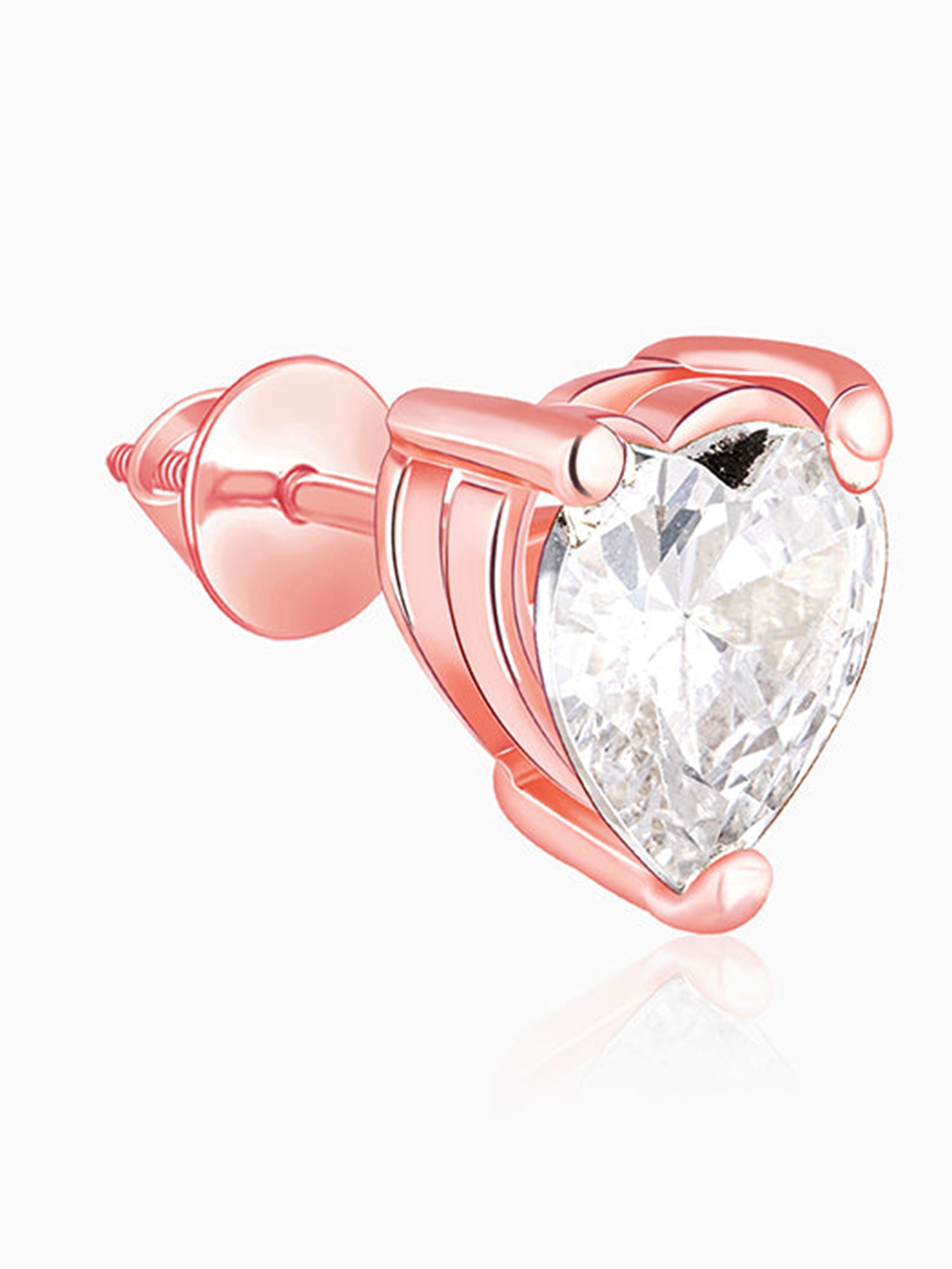 Rose Gold Solitaire Heart Studs