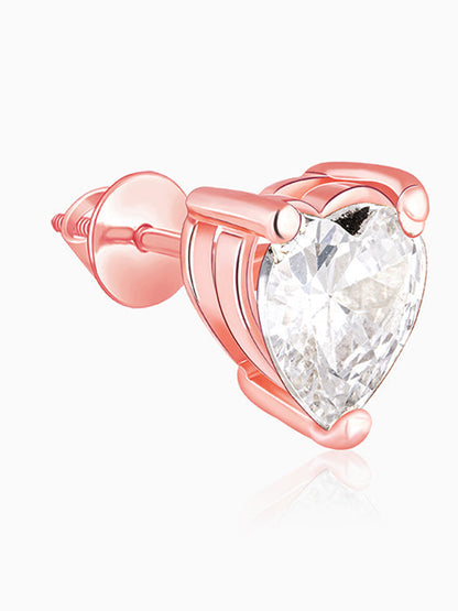 Rose Gold Solitaire Heart Studs