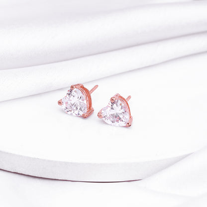 Rose Gold Solitaire Heart Studs