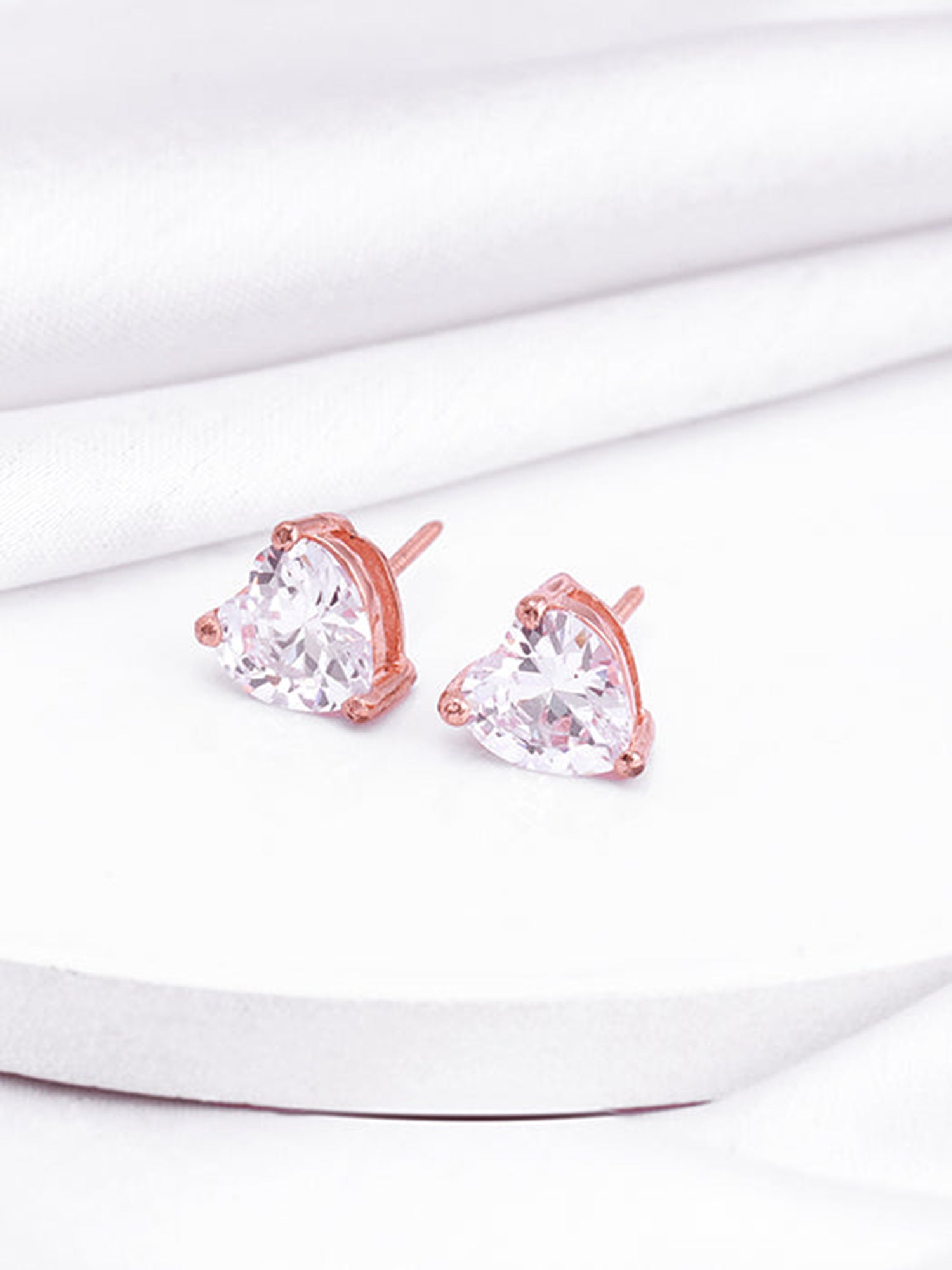 Rose Gold Solitaire Heart Studs