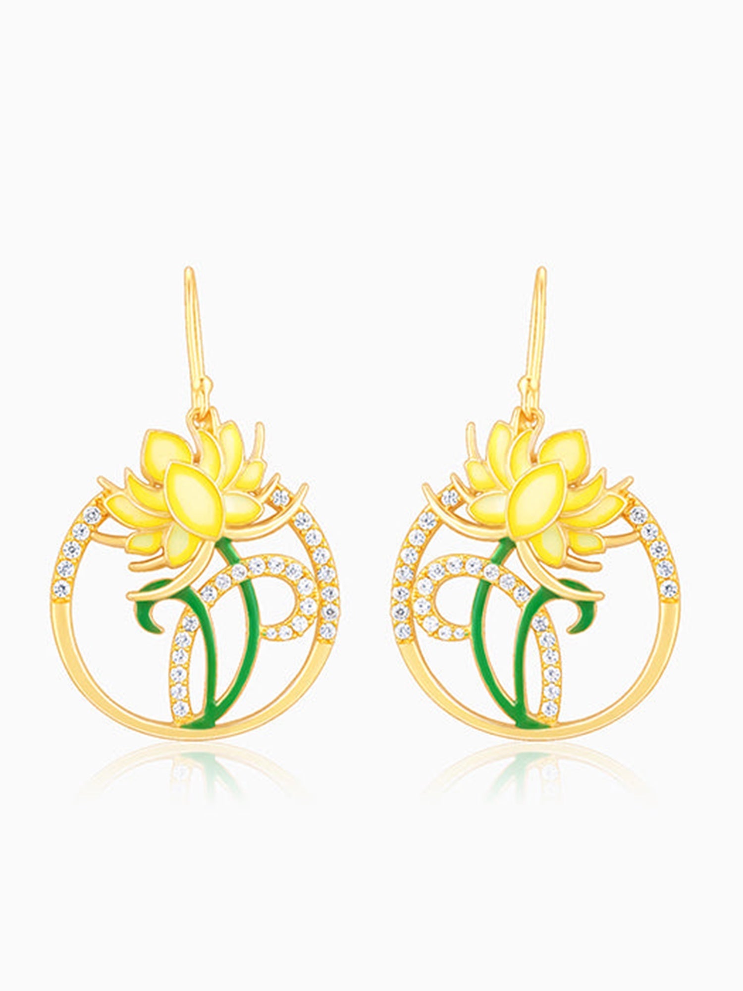 Golden Brilliant Brahma Kamal Earrings