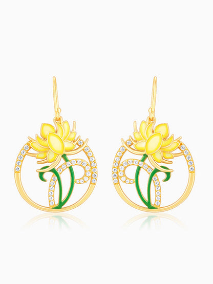 Golden Brilliant Brahma Kamal Earrings