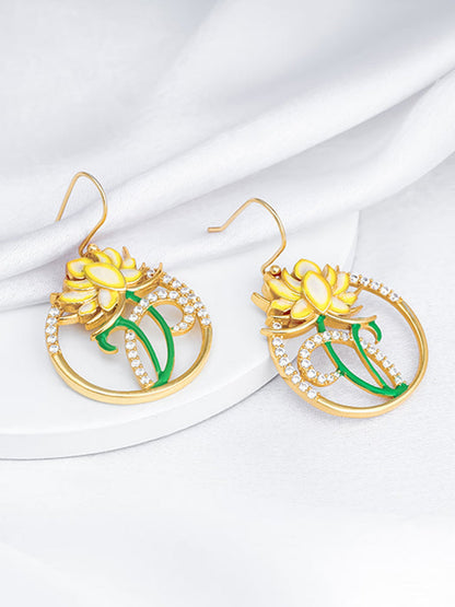 Golden Brilliant Brahma Kamal Earrings