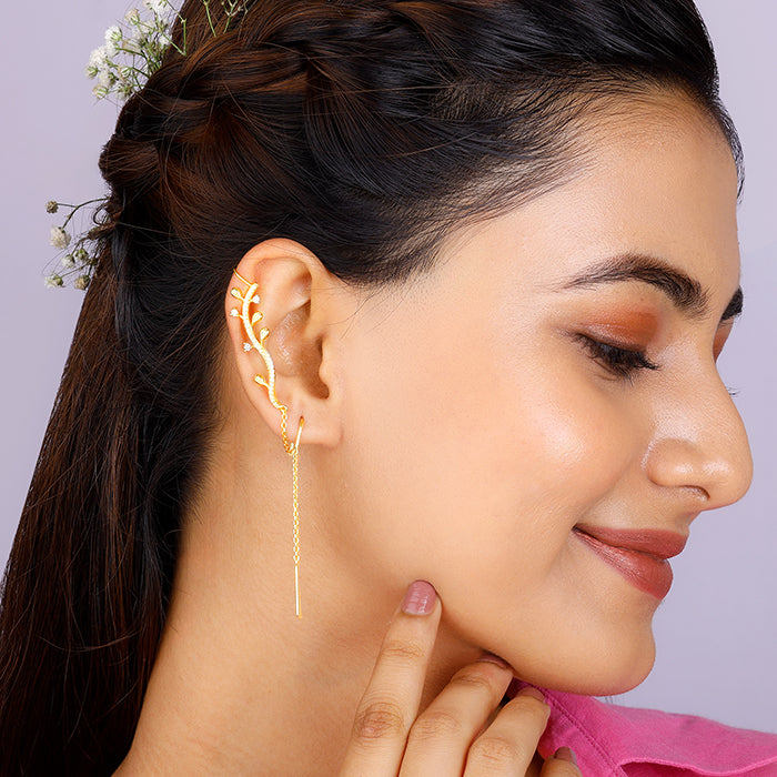 Golden Bell Mallow Floral Cuff Earrings