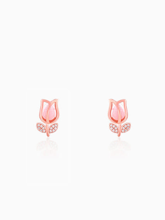 Rose Gold Pink Quartz Flower Earrings