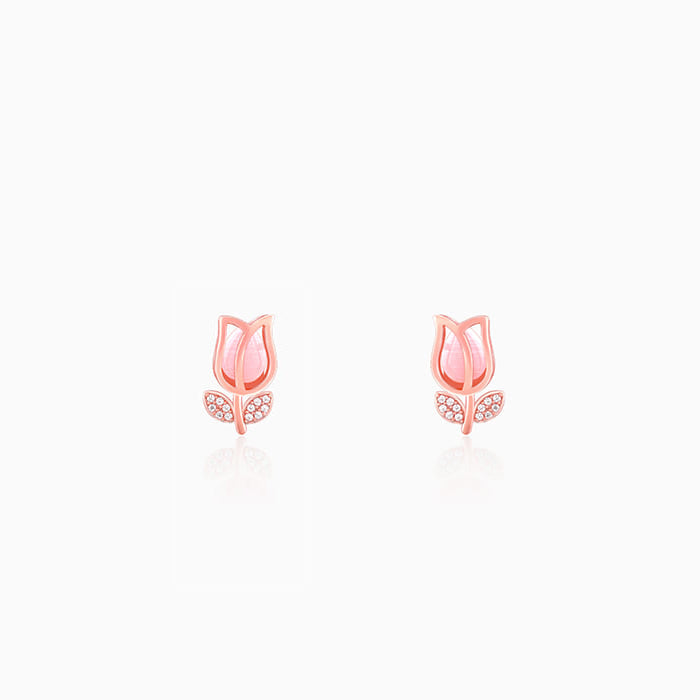 Rose Gold Pink Quartz Flower Earrings