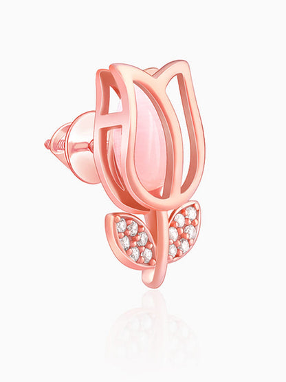 Rose Gold Pink Quartz Flower Earrings