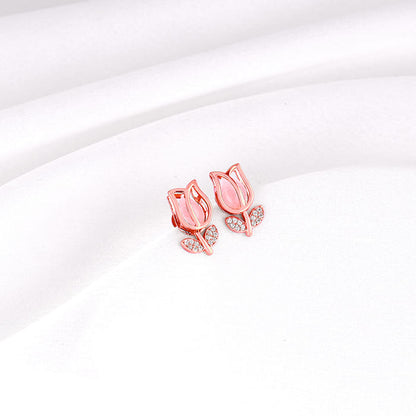 Rose Gold Pink Quartz Flower Earrings