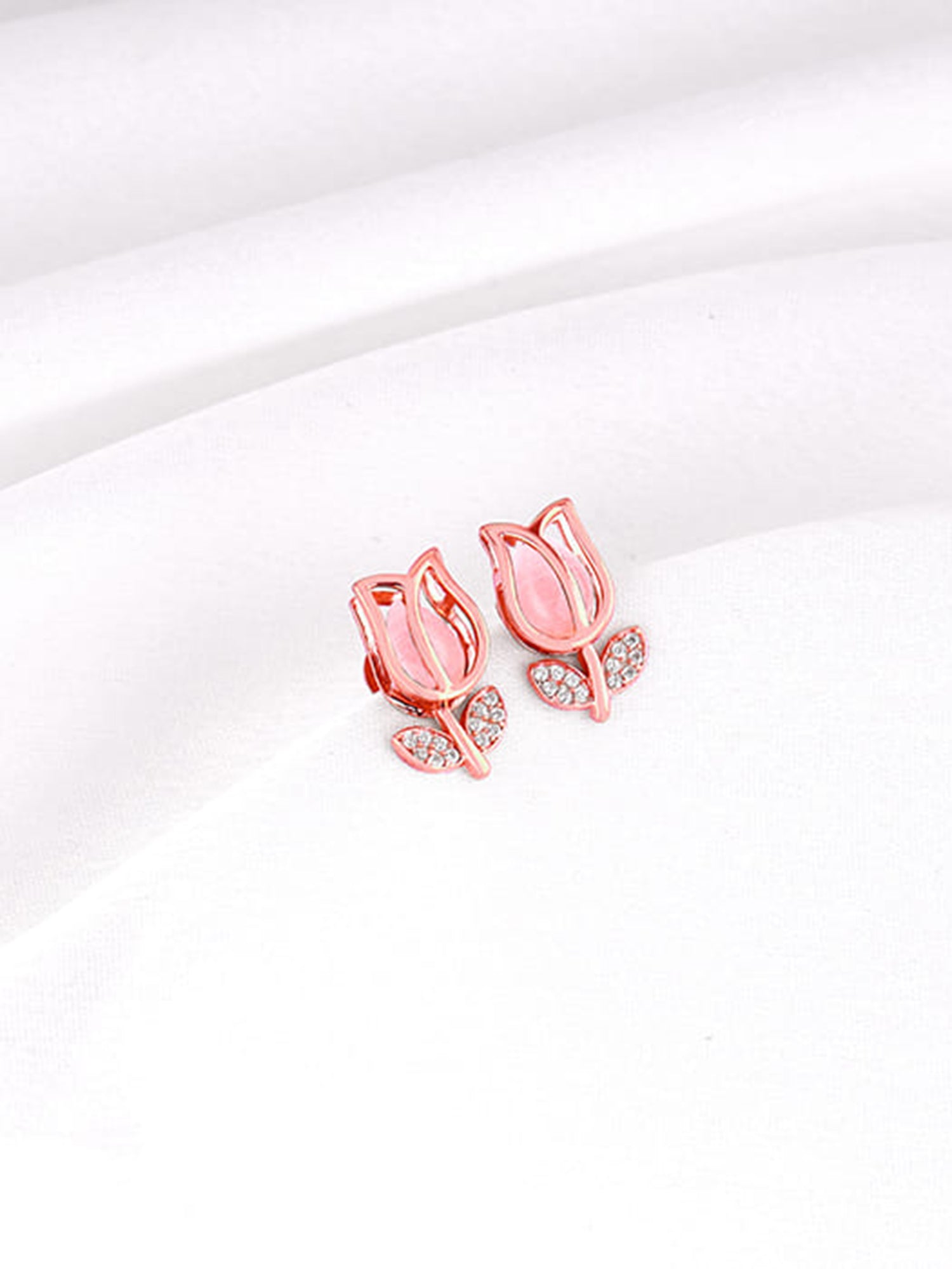 Rose Gold Pink Quartz Flower Earrings