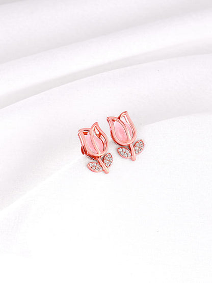 Rose Gold Pink Quartz Flower Earrings