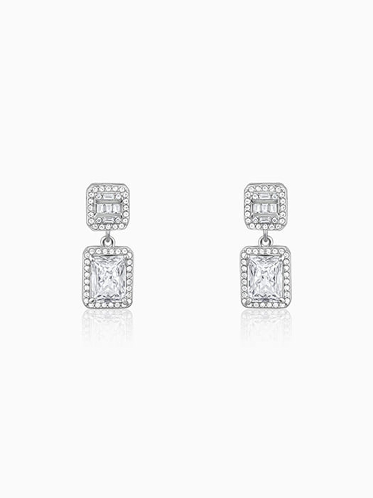 Silver Zircon Bold Baguette Earrings